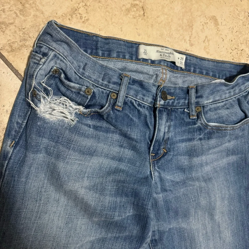 Abercrombie & Fitch Blue Distressed Straight Leg Jeans - Picture 2 of 5